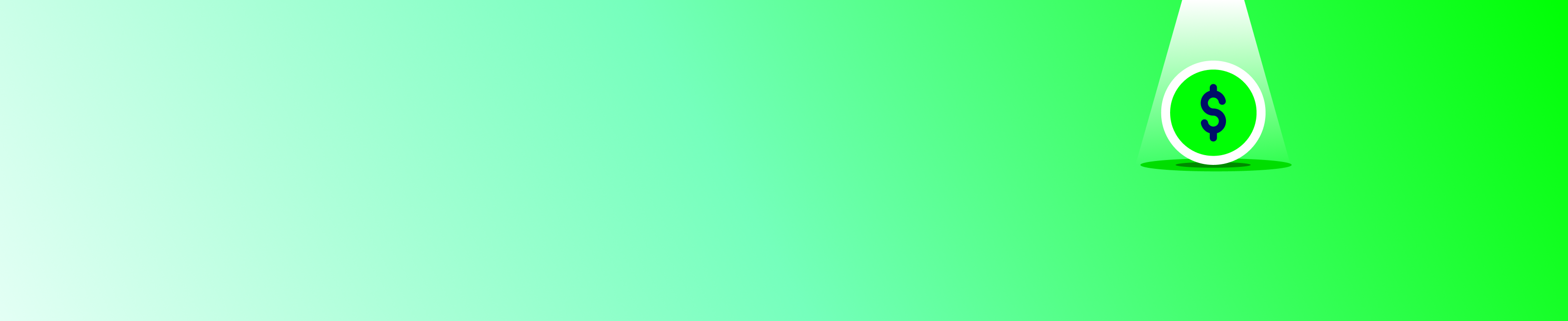 Gradient green hero banner with pictogram of coin with dolar sign