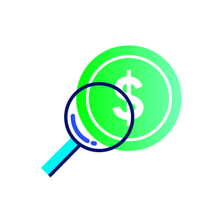 magnifying glass and dollar sign pictogram