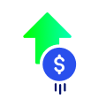 Pictogram of a green arrow pointing up with a dollar cicle at the bottom.