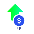 Pictogram of a green arrow pointing up with a dollar cicle at the bottom.