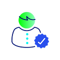 Pictogram of a person with a blue tick