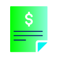Green pictogram of a file and dollar sign