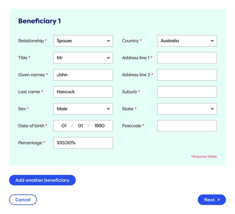 Add beneficiaries in Member Online