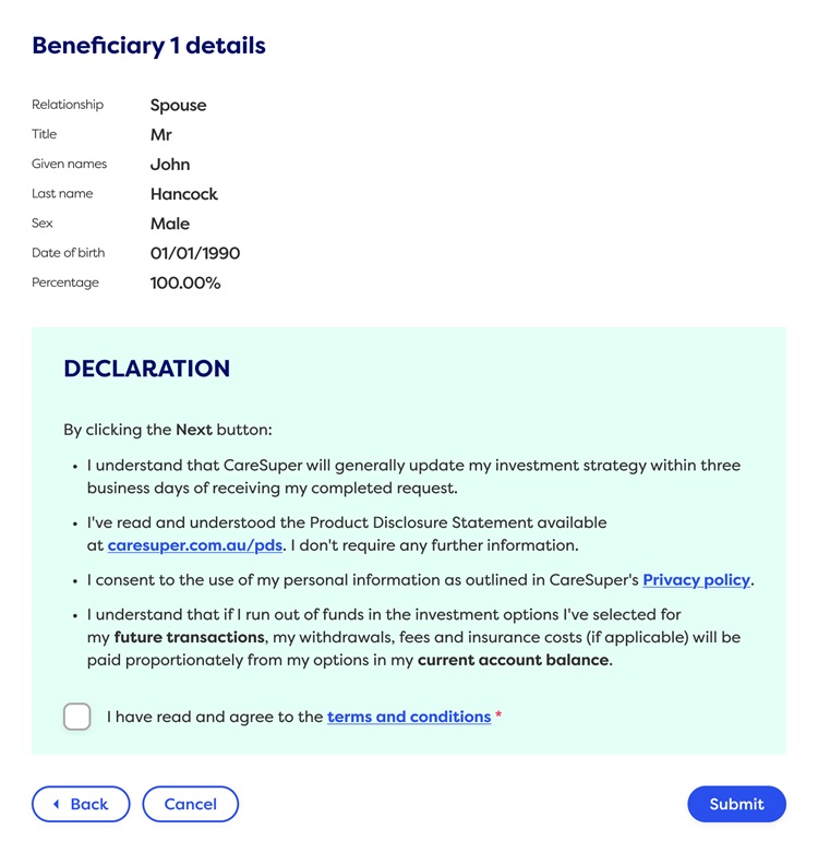 Benefciary details in Member Online