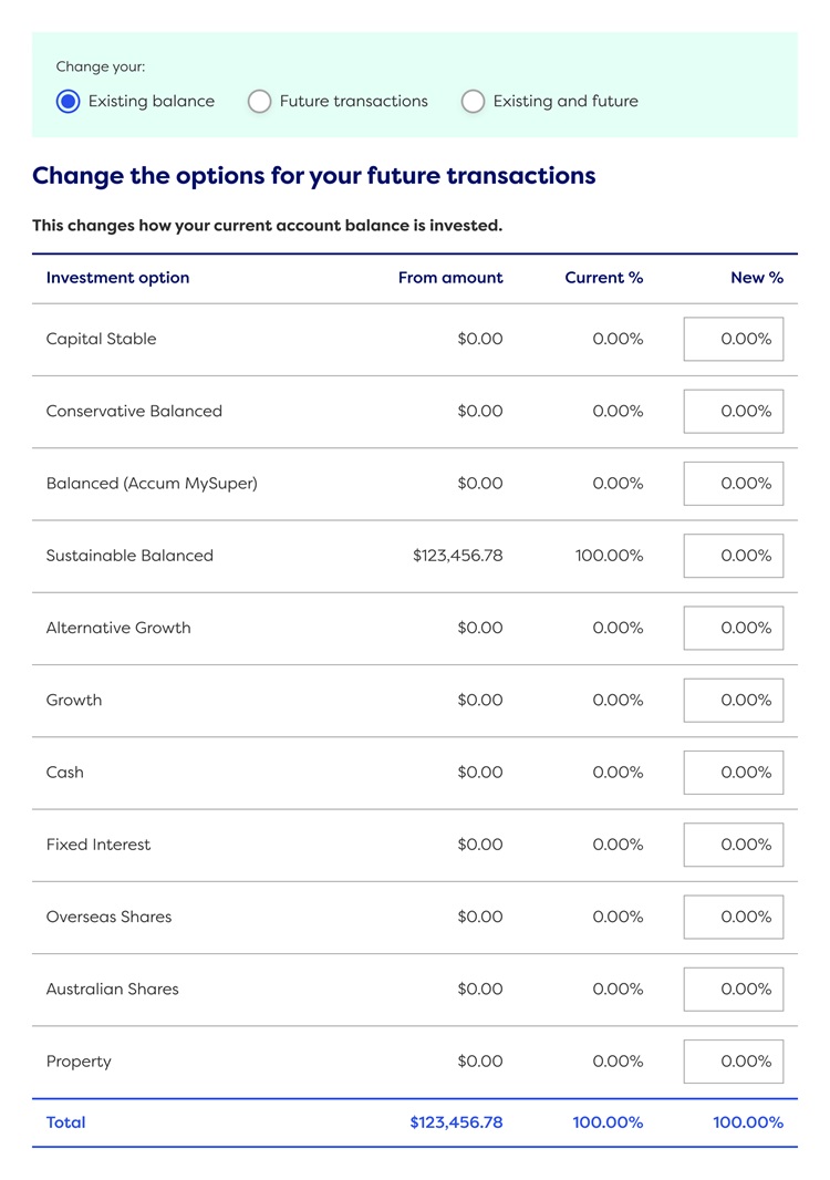 Change your investments Member Online