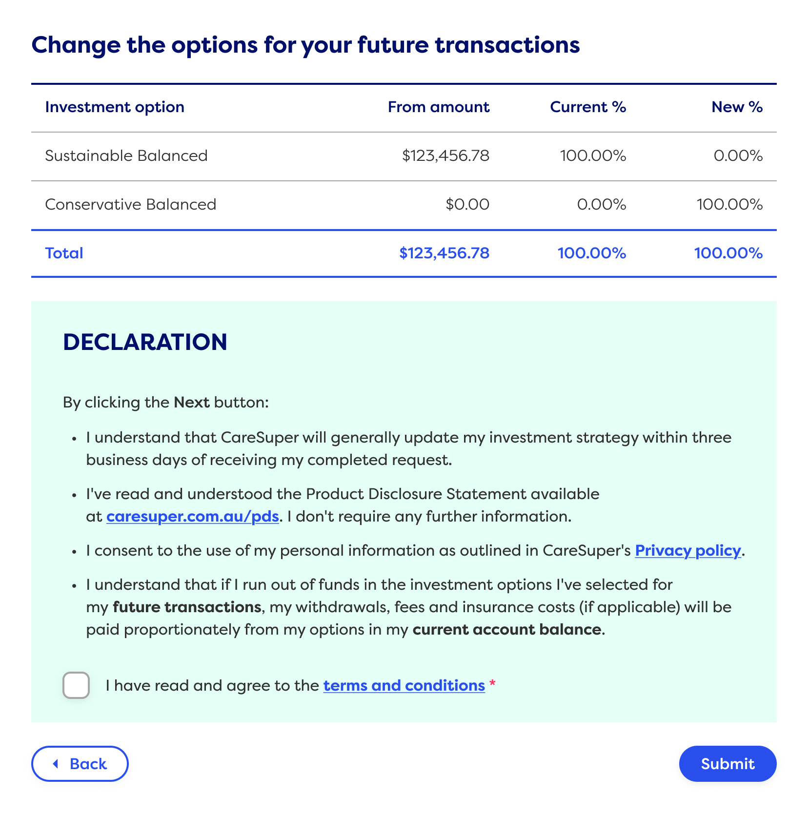 Investments Change Declaration Member Online