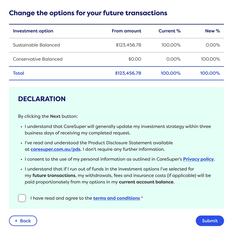 Investments Change Declaration Member Online
